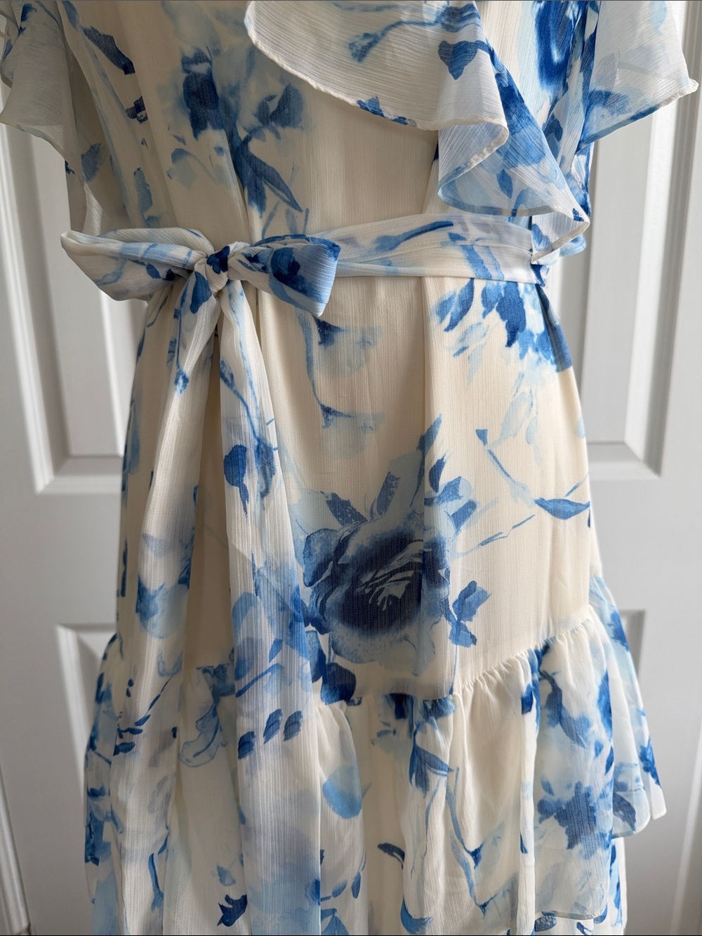 NET Ralph Lauren Floral Crinkle Georgette Tiered Wedding Guest Dress Size 16 - Picture 5 of 17